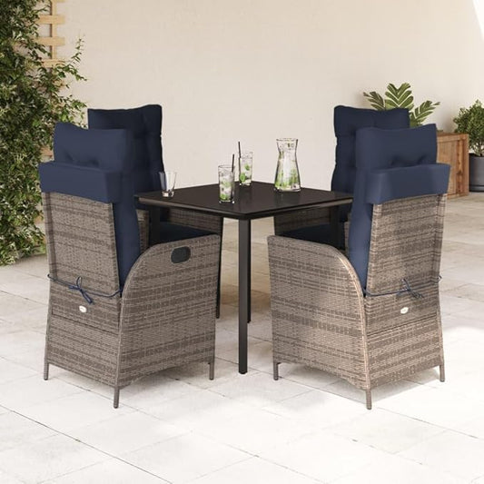 Backyard Furniture Patio Conversation Sets Outdoor Seating 5 Piece Patio Dining Set with Cushions Gray Poly Rattan Suitable for Gardens, Balconies, Decks