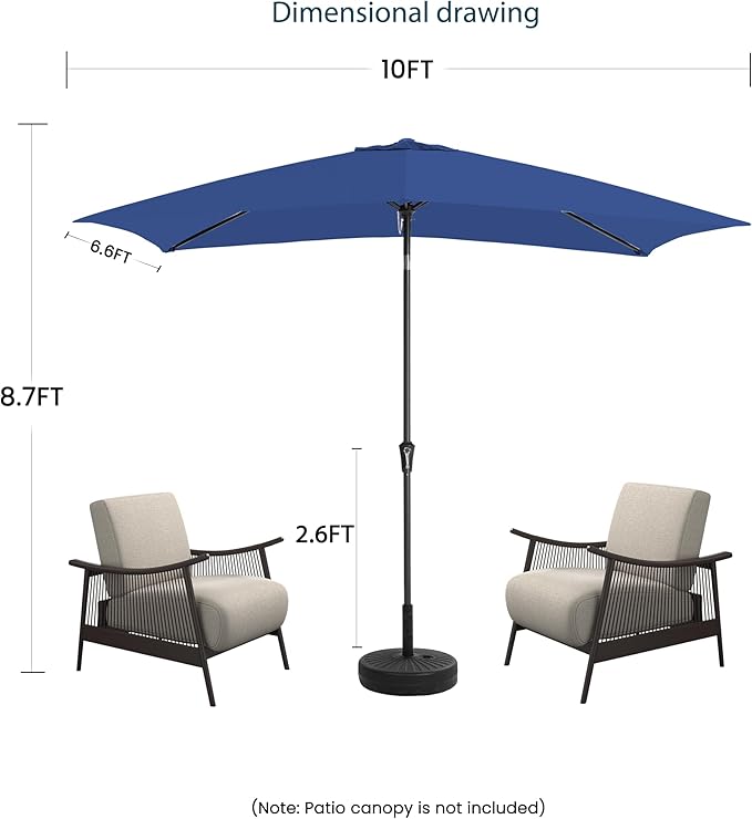 6.5x10FT Rectangular Patio Umbrella with Push Button Tilt & Crank Lift for Garden,UV Protection Outdoor Umbrella for Deck,Pool and Yard,Blue
