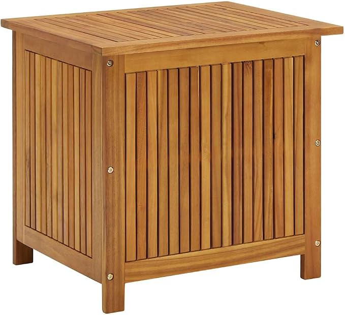 Outdoor Storage Box 23.6x19.7x22.8 Inches Solid Acacia Wood with Water-Resistant Bag, Rustic Patio Bench for Cushions, Toys, Gardening Tools, Indoor Outdoor Use