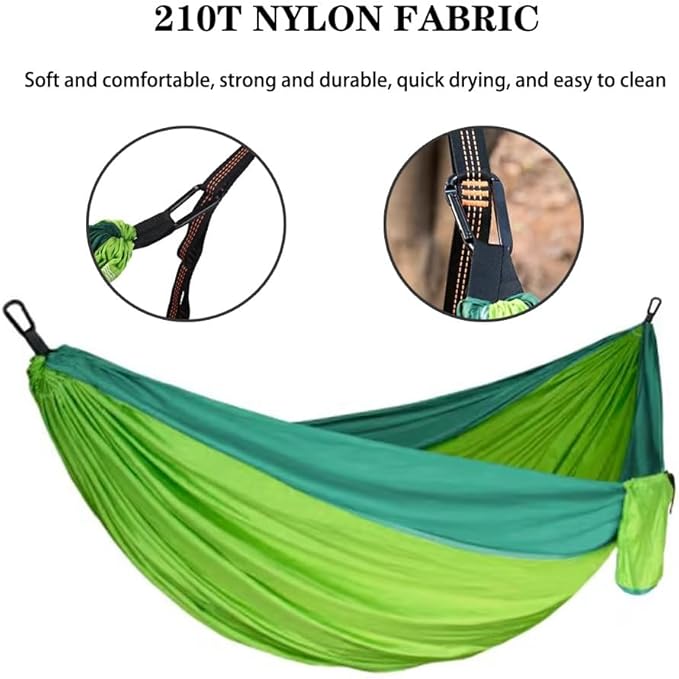 Creative Color Matching Double Hammock, Outdoor Anti-Rollover Nylon Hammock Chair, Easy to Set Up, Load Bearing 300kg/661.4lbs(Green)