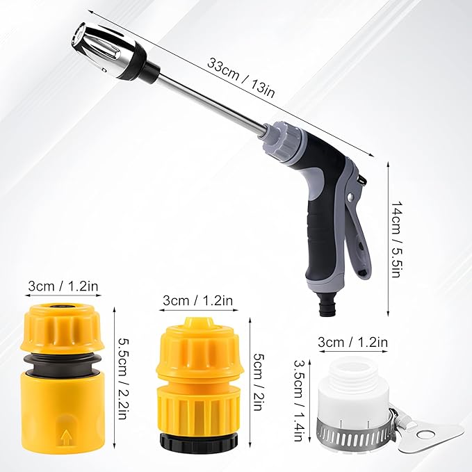 Pressure Washer, High Pressure Water Gun, Portable Washer for Car, Floor, Wall Cleaning, With 360° Rotating for Three Spray Modes (Water Gun + Connector)