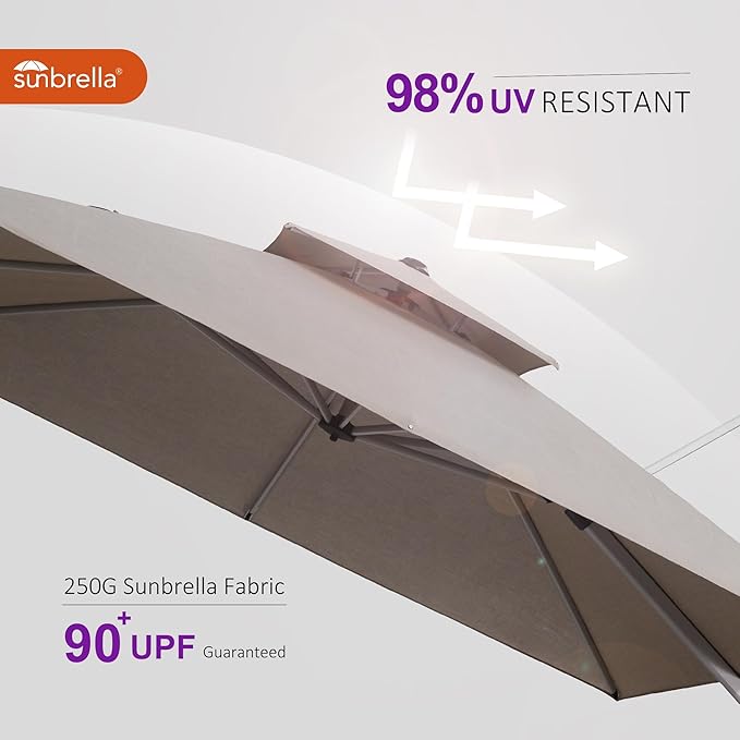 PURPLE LEAF 10' X 13' Cantilever Outdoor Patio Umbrella Large Heavy Duty 360° Rotation Double Top Offset Rectangular Umbrellas for Backyard Deck Pool, Cast Ash