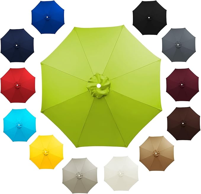 6 Ribs 8 Ribs Patio Umbrella Replacement Canopy 6.5ft 7.5ft 8.2ft 8.9ft 9.8ft 11.5ft UV Protection Waterproof Replacement Parasol Fabric Cover for Garden Outdoor Lawn(Grass Green,7.5ft/8ribs)