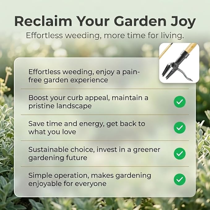 Stand Up Weeder Tool with Long Handle – Heavy Duty Manual Weed Puller – Root Remover Tool with 4-Claw Steel Head – Ergonomic Garden Weeding Tool for Lawn & Yard – No-Bend Dandelion Puller & Extractor