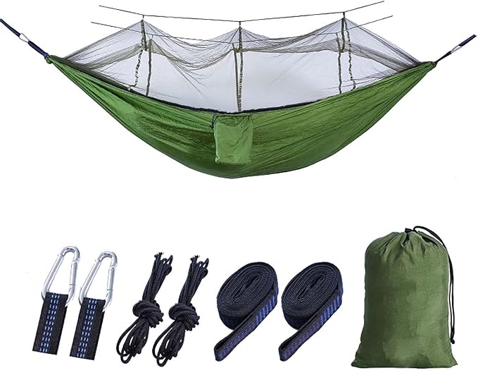 Double Hammock Swing, Portable Hammock with Mosquito Net, Camping Hammocks for Outside, Parachute Nylon Hammock, Heavy Duty Hammock, Double Tree Hammock