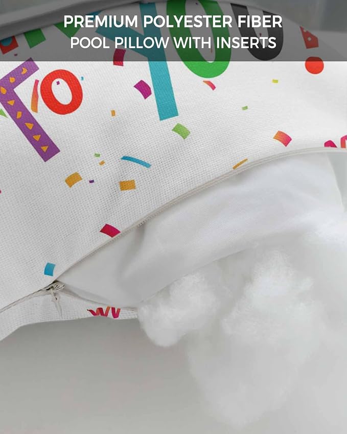 Outdoor Pillows Covers with Inserts Happy Birthday Colorful Text Ribbon Party Waterproof Recliner Pillow with Adjustable Strap Throw Pillows for Patio Furniture Pool Lounge Chair, 11x16 inch, 1PCS