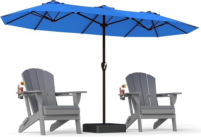 PatioKingdom 15FT Large Patio Umbrella with Base, Double Sided Rectangular Outdoor Umbrella with Sturdy Fiberglass Ribs, Market Umbrella for Pool,Garden,Backyard,Deck (Royal blue, 15FT)