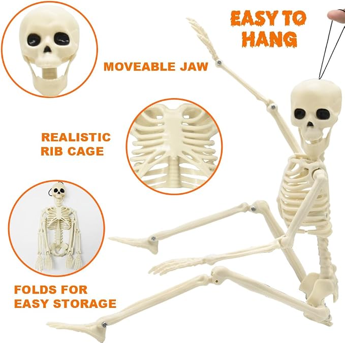 6 Packs Halloween Skeletons, 16 Inch Posable Skeletons for Halloween Props | Mini Plastic Skeleton for Yard Garden Lawn Haunted House Graveyard Decor