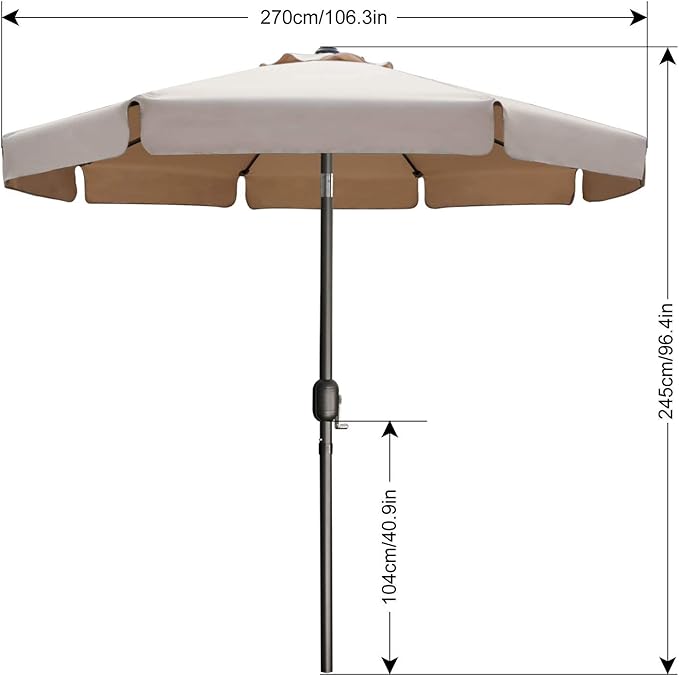 ABCCANOPY 7.5ft Scalloped Patio Umbrella, Outdoor Table Umbrella with Tilt and Crank, Fiberglass Ribs Deck Umbrella for Patio, Pool, Garden, Picnic (Khaki)