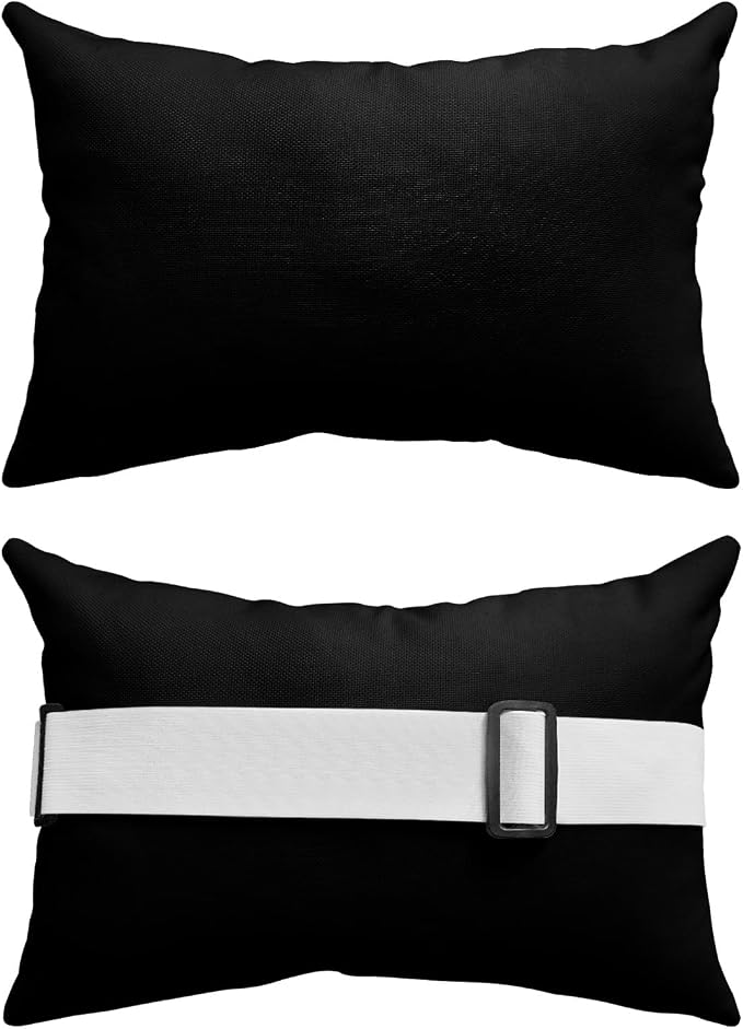 Outdoor Pillows Covers with Inserts Pure Black Solid Color Waterproof Recliner Pillow with Adjustable Strap Throw Pillows for Patio Furniture Pool Lounge Chair, 11x16 inch, 1PCS