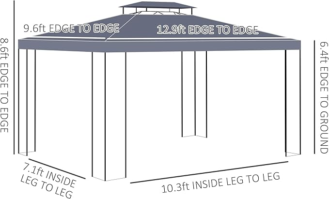 Outsunny 10' x 13' Patio Gazebo, Double Roof Outdoor Gazebo Canopy Shelter with Screen Decorate Corner Frame, for Garden, Lawn, Backyard and Deck, Gray