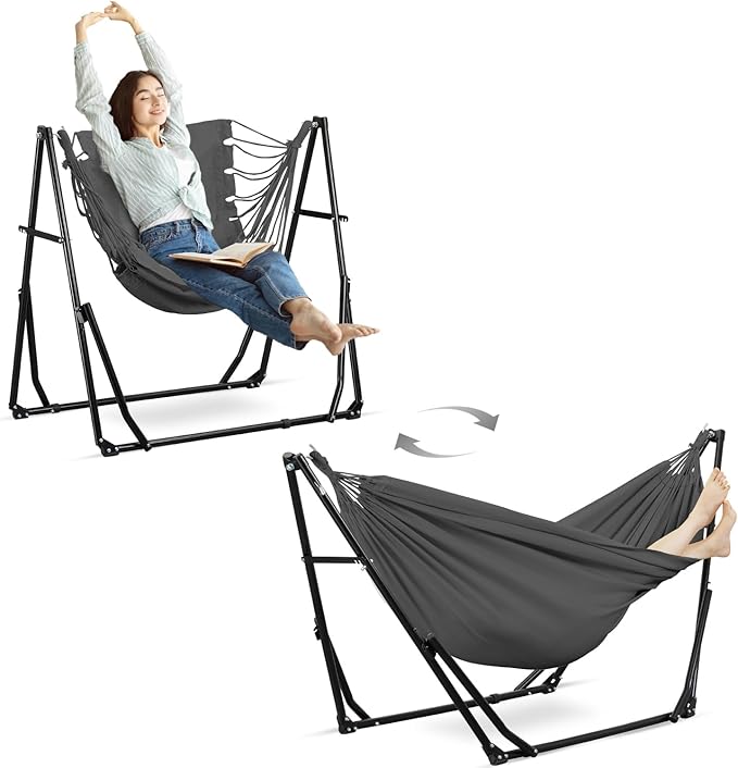 Hammock with Portable Steel Stand and Carrying Bag for Outside,Easy Set Up for Outdoor,Indoor,Backyard,Patio,Camping,Garden,Trip (Grey)