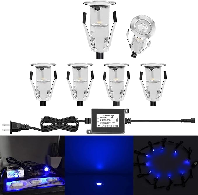 LED Deck Lights 0.7" Tiny Deck Driveway Light Dock Path Step Road Light Outdoor and Indoor Decoration Security Lighting (Blue, 6pcs)