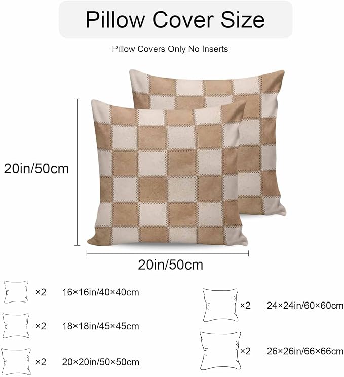 Brown Beige Checkered Outdoor Pillow Covers 20x20 Inch Throw Pillow Covers Set of 2 Waterproof Decorative Pillow Cases Modern Farmhouse Plaid Burlap Cushion Covers for Patio Furniture Garden Couch