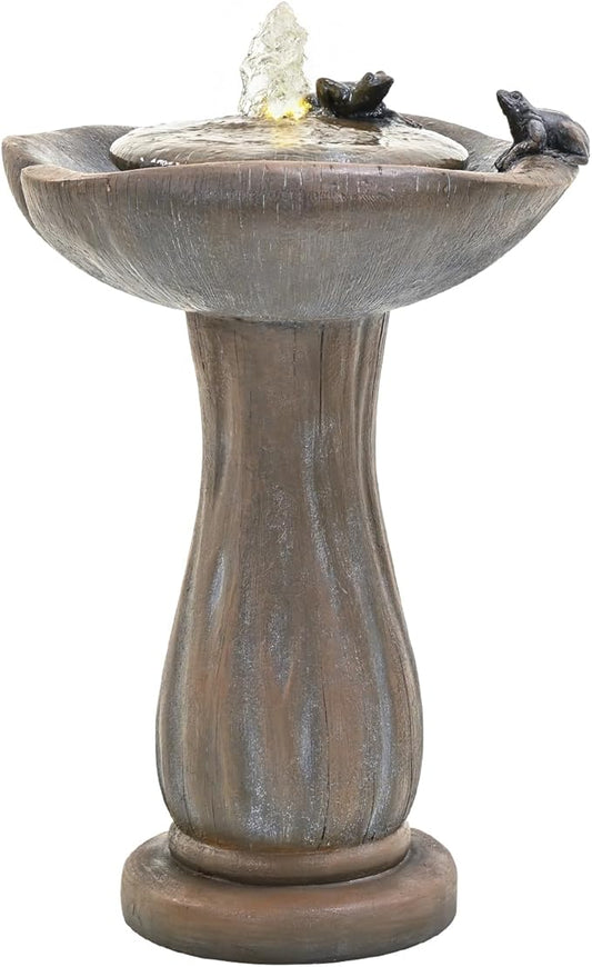 24" Brown Bird Bath Fountain, Hand-Painted Outdoor Bird Bath Bowl with UV & Frost-Resistant Finish (Brown, 16 * 24")