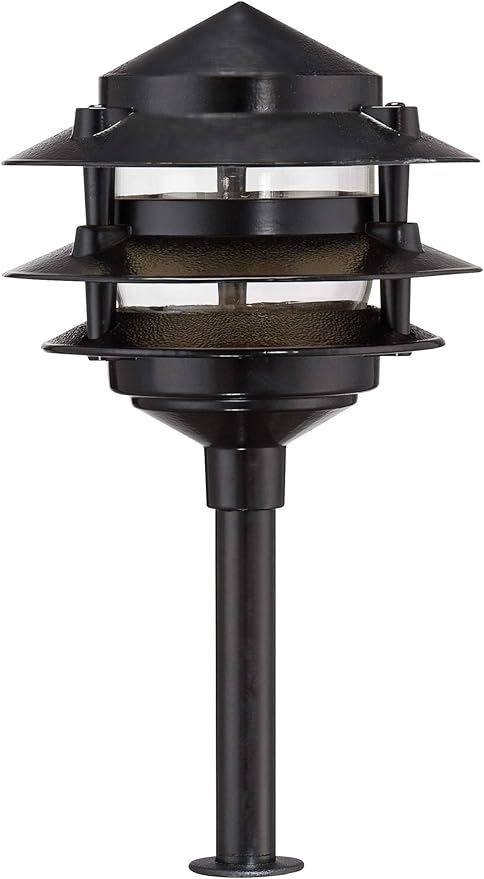 John Timberland Three-Tier Pagoda 11" High Modern Outdoor Landscape Path Light Porch House Exterior Outside LED Bulb Weatherproof Black Aluminum Front Door Patio Garage Home Deck Garden Backyard