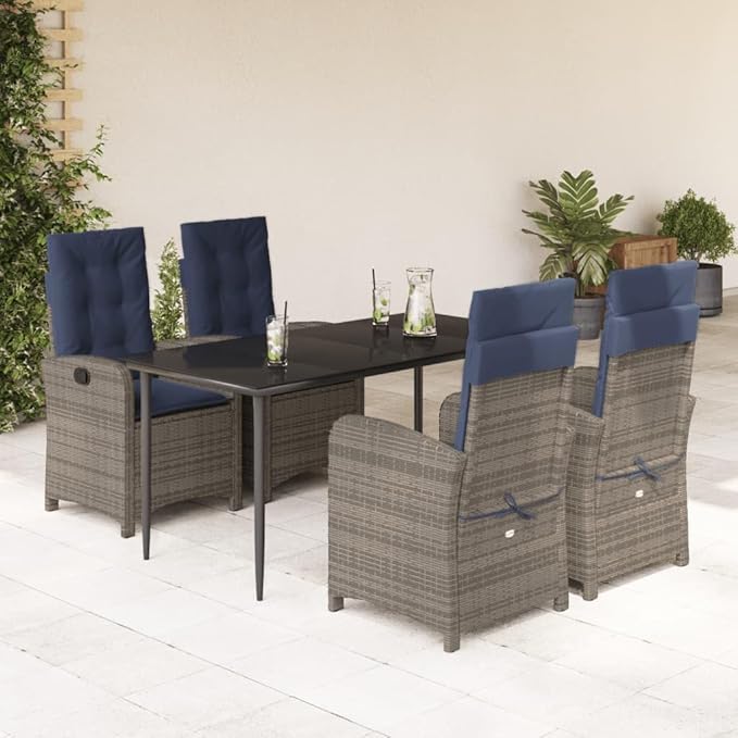Backyard Furniture Patio Conversation Sets Outdoor Seating 5 Piece Patio Dining Set with Cushions Gray Poly Rattan Suitable for Gardens, Balconies, Decks