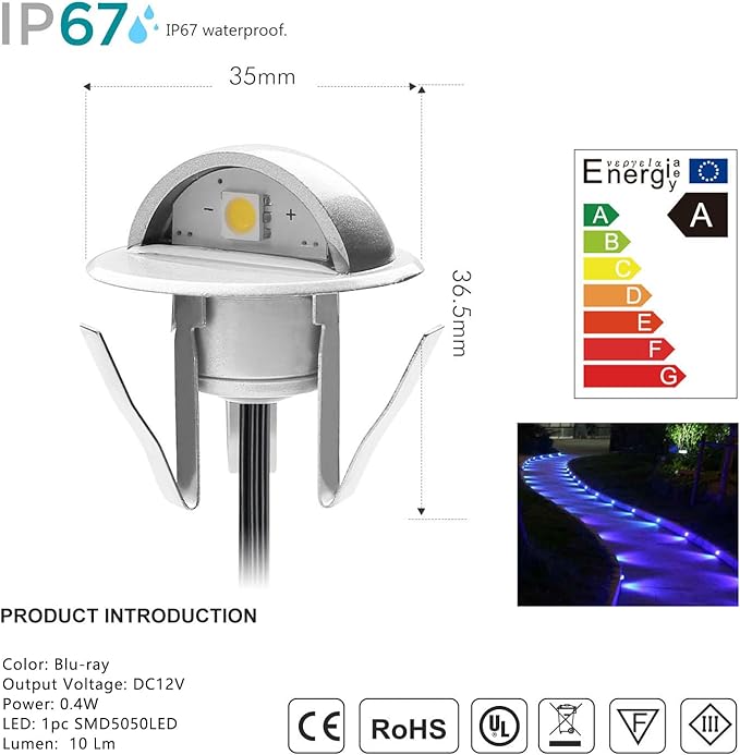 LED Stair Light Low Voltage Waterproof IP65 Outdoor 1-2/5" Recessed Wood LED Deck Lighting Yard Garden Patio Step Landscape Pathway Decor Lamp(1pcs,Blue)
