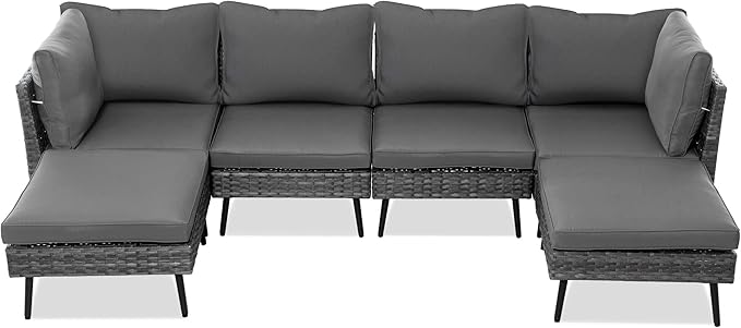 LAUSAINT HOME 6-Piece Patio Conversation Set, Modular Outdoor Sofa with Thick Cushions, All-Weather PE Rattan Sectional Seating for Garden, Backyard & Deck, Grey