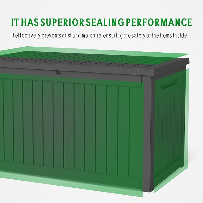 230 Gallon Patio Storage Box, Outdoor Resin Deck Box with Hydraulic Lid, Lockable & Waterproof for Garden Tools, Furniture Cushions, UV Resistant Outside Storage, Black
