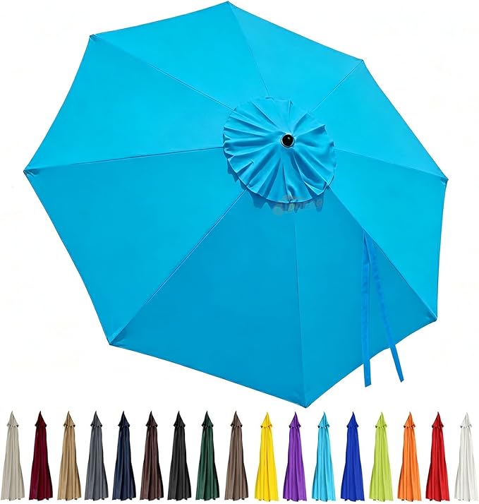 10ft Patio Umbrella Replacement Canopy 8 Ribs, Waterproof & Fade Resistant Market Umbrella Cover, Thickened Polyester Fabric for Backyard, Garden and Pool (Canopy Only) (Lake blue)