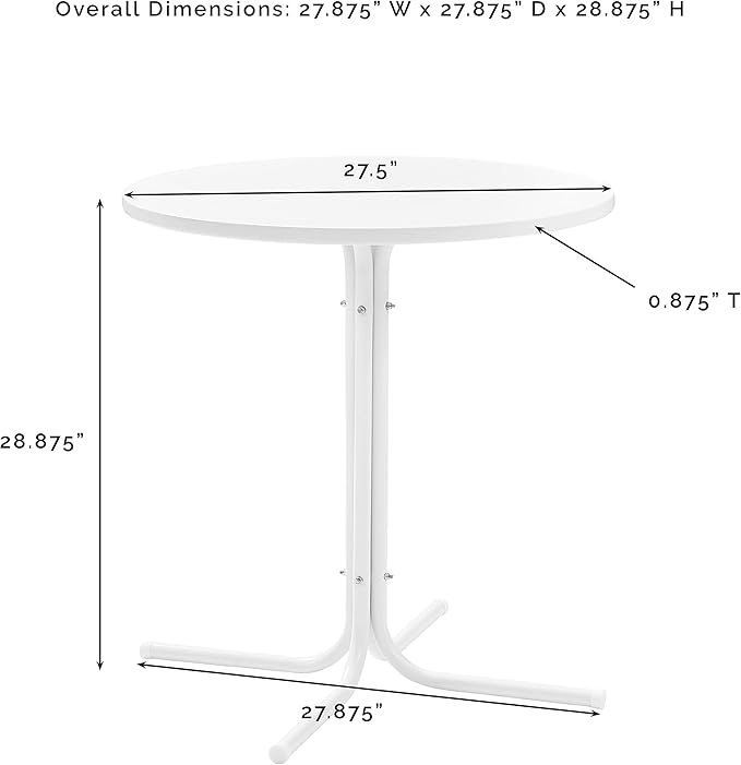 Crosley Furniture Griffith Round Outdoor Bistro Table, Retro Metal Patio Furniture for Dining, Porch, Deck, White Satin