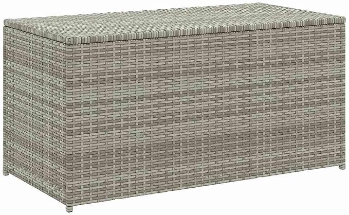 Poly Rattan Patio Storage Box with Zippered PE Liner, 39.4x19.7x19.7 Inch Gray Outdoor Storage Chest for Cushions and Garden Supplies