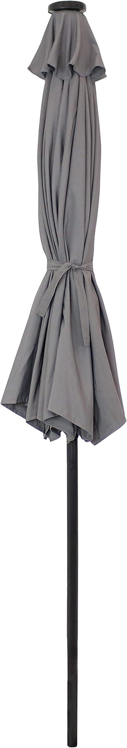 Sunnydaze 9 ft Outdoor Patio Umbrella with Solar Lights - Polyester LED Table Market Umbrella with Push-Button Tilt and Crank - Gray