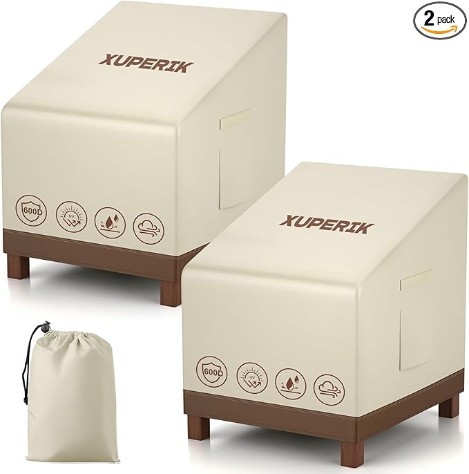 Patio Chair Covers Waterproof Heavy Duty Outdoor Furniture Cover with Air Vents for Lounge Lawn Deep Seat Outdoor Chair Beige & Brown 32W x 37D x 36H Inches (2 Pack)