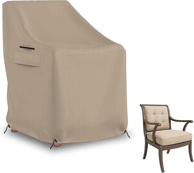 Seal Skin Covers Patio Chair Cover for Outdoor Furniture, Waterproof Heavy Duty Fabric, Large Lawn Chair Cover with Drawstring, Push Clips, Air Vent (Beige, 33"W × 34"D × 31"H x 16"FH)