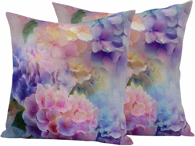 Pink Purple Floral Outdoor Pillow Cover 26x26 Inch Cushion Sham Case, Spring Hydrangea Flower Vintage Botanical Waterproof Decorative Square Throw Pillowcase for Outside Garden Patio Porch Couch Chair