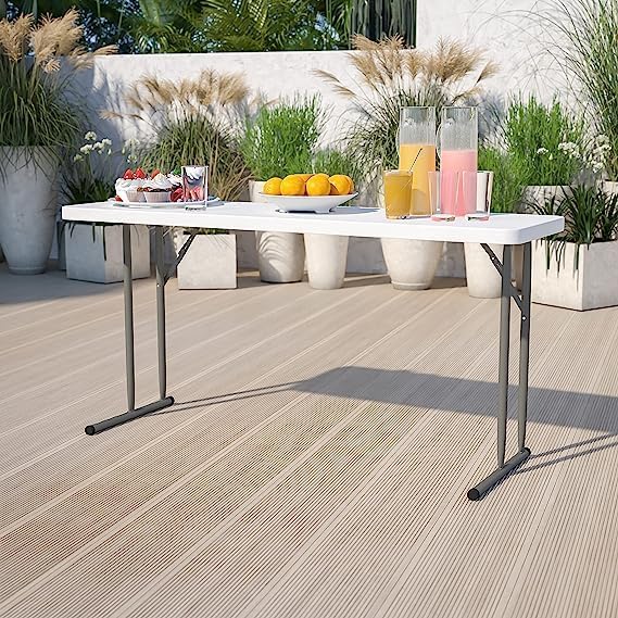 18" W x 96" D x 29" H Plastic Folding Utility Heavy Duty Table | Indoor Outdoor Dining Kitchen Wedding Market Events Camping BBQ