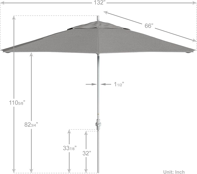 California Umbrella 11Ft Premium Sunbrella Patio Umbrella, Hand-Crank, Tilt-Collar, White Frame, Granite Fabric