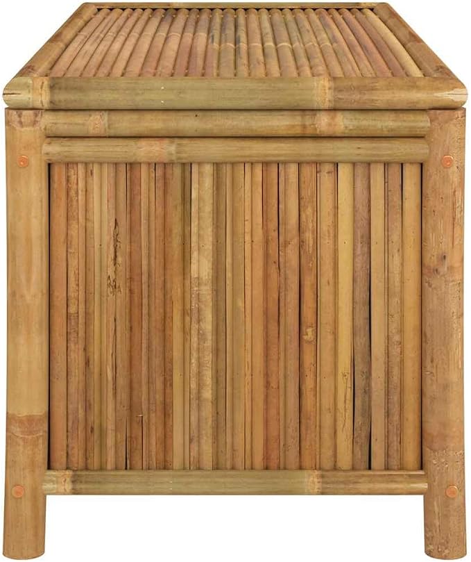 Natural Bamboo and Polyethylene Garden Storage Box with Zip Closure for Outdoor Tools and Cushions, Breathable Material for Air Circulation, Large Capacity 43.3 x 20.5 x 21.7