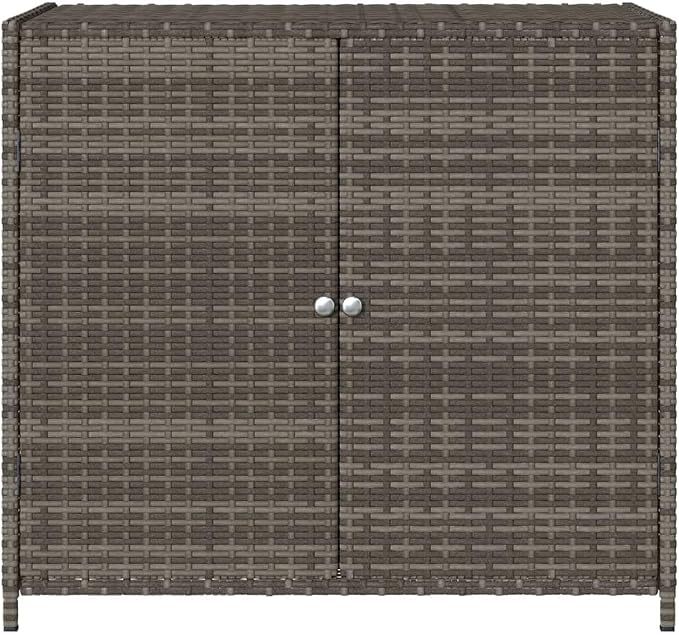 Wicker Outdoor Storage Cabinet with Two Doors, Freestanding Outdoor Patio Storage Unit, Rattan Deck Box, Gray 32.7"x17.7"x29.9" Poly Rattan, -84