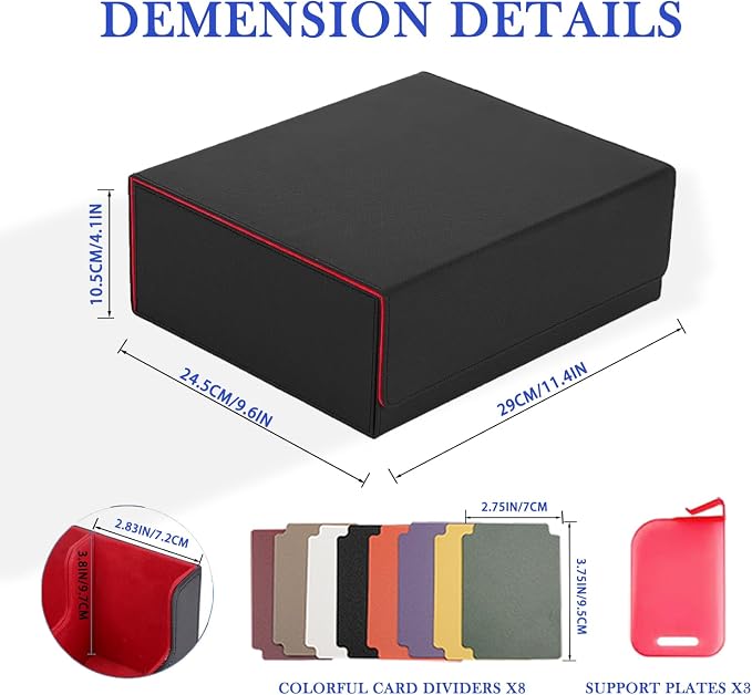 Card Deck Case for Trading Cards 1800+, Trading Card Storage Box with 8 Dividers and 3 Stoppers, Leather Magnetic Closure Deck Box Fit for YuGiOh, MTG and Sport Cards（red）