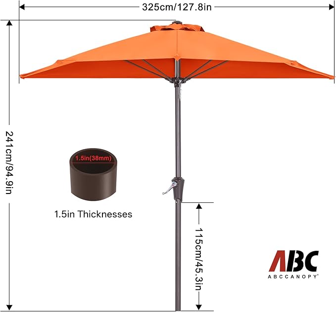 ABCCANOPY Patio Umbrella 11FT - Outdoor Half Umbrellas for Patio, Backyard, Garden, Deck (Orange)