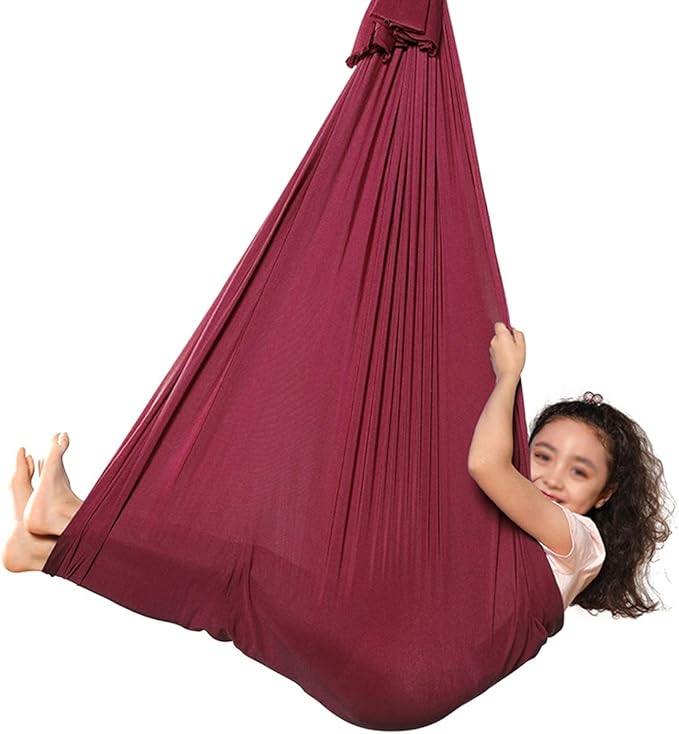 Soft Adjustable Therapy Swing Kids Hammock Hanging Cuddle Swing Seat for Children and Teens with Special Needs, Autism ADHD Indoor Outdoor Sensory Swings (Color : Red, Size : 150 x 280 cm)
