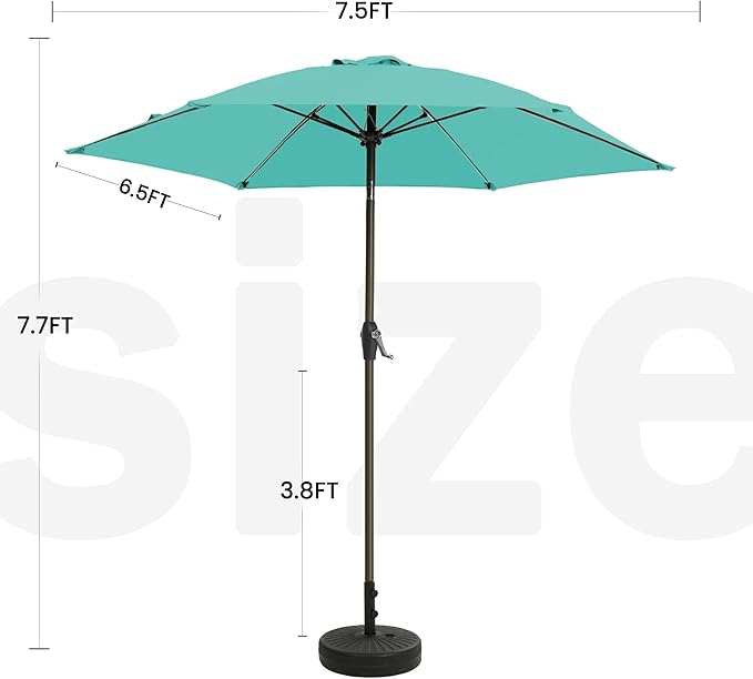 7.5FT Large Outdoor Patio Umbrella with Crank & Tilt - Durable Market Umbrella for Outdoor Patio with 6 Fiberglass Ribs for Poolside,Deck,Yard,Garden