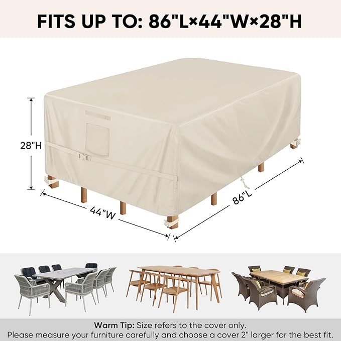BALEINE Patio Furniture Covers, Outdoor Furniture Covers Waterproof, Heavy Duty Oxford Patio Table Cover for Outdoor Table, Chair, Sofa, Desk (Beige 86"L×44"W×28"H)