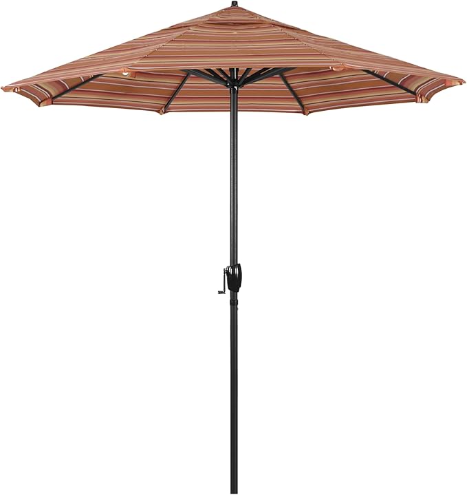California Umbrella 7.5' Rd Aluminum Patio Umbrella, Crank Lift, Auto Tilt, Black Finish