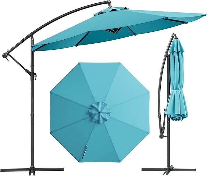 10FT Patio Umbrella, 360° Rotation Offset Cantilever Umbrella with Crank Tilt Fabric Canopy, UV & Water Resistant Outdoor Shade Hanging Umbrellas for Pool Deck Backyard Garden