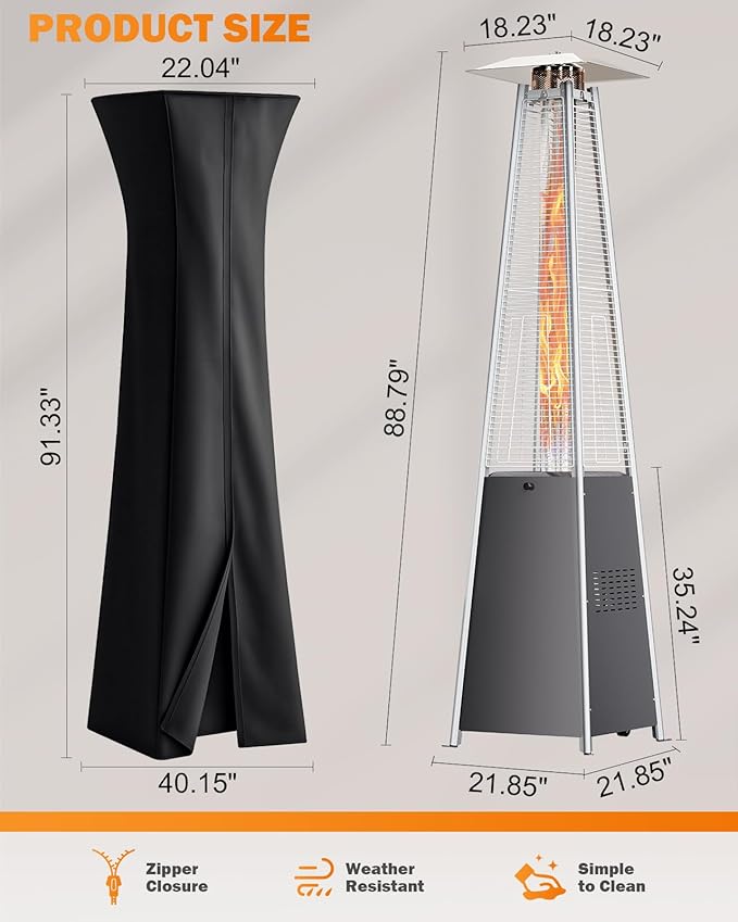 Pyramid Patio Heater, Outdoor Heater 48,000 BTU with Wheels & Weather-Resistant Cover, Triple Protection System for Large Spaces (Commercial Patio, Rooftop, Event) (1 heater)