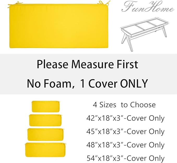 FUNHOME Outdoor Bench Cushion Cover 42 x18 x 3 inch,Water Resistant Cover with Zipper&Ties,Fade-Resistant Slipcover,Patio Porch Swing Cushion Cover Replacement Only,No Insert(Yellow)