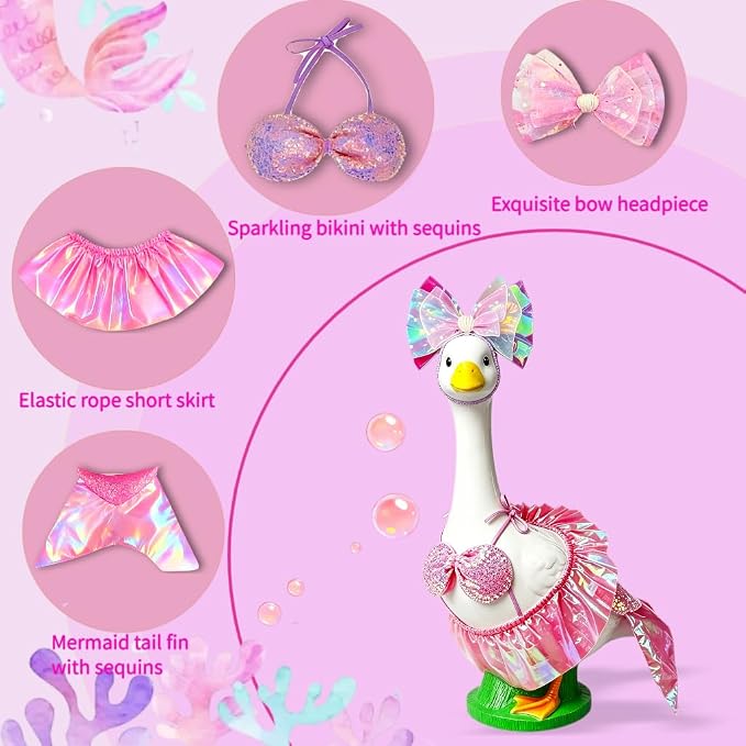 Mermaid Porch Goose Outfits, Summer Lawn Goose Statue Bikini Costume, Cement/Plastic Goose Clothes Swimsuit,23" Yard Goose Statue Patio Garden Decoration(Pink)