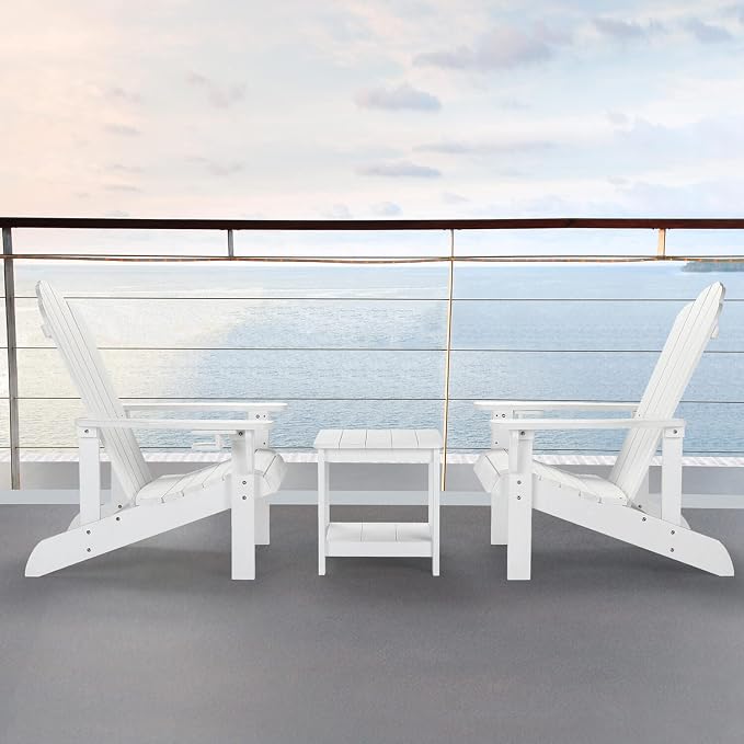 hOmeHua Weather Resistant Side Table, 17 inch Square 2-Layer Structure Wide Desktop, Imitation Wood Stripes, Easy to Assemble & Maintain, Suitable for All Indoor & Outdoor Places - White