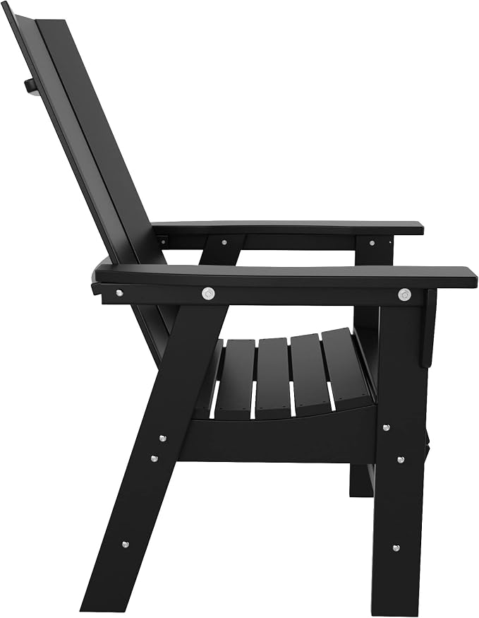 WestinTrends Ashore 5 Pieces Adirondack Outdoor Dining Set, All Weather Poly Lumber Slatted Modern Farmhouse Patio Furniture Set, 47" Trestle Round Table and 4 Adirondack Dining Chair, Black