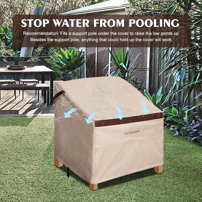 2 Pack Patio Chair Covers 32"W x 37"D x 36"H - 600D Heavy Duty Waterproof Weatherproof, UV Resistant Outdoor Lawn Furniture Covers, Beige Wicker Outdoor Chairs Covers
