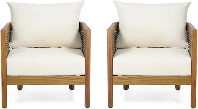 Merax Set of 2 Outdoor Acacia Wood Wicker Club Chair with Cushion,Patio Furniture Conversation Seat for Backyard