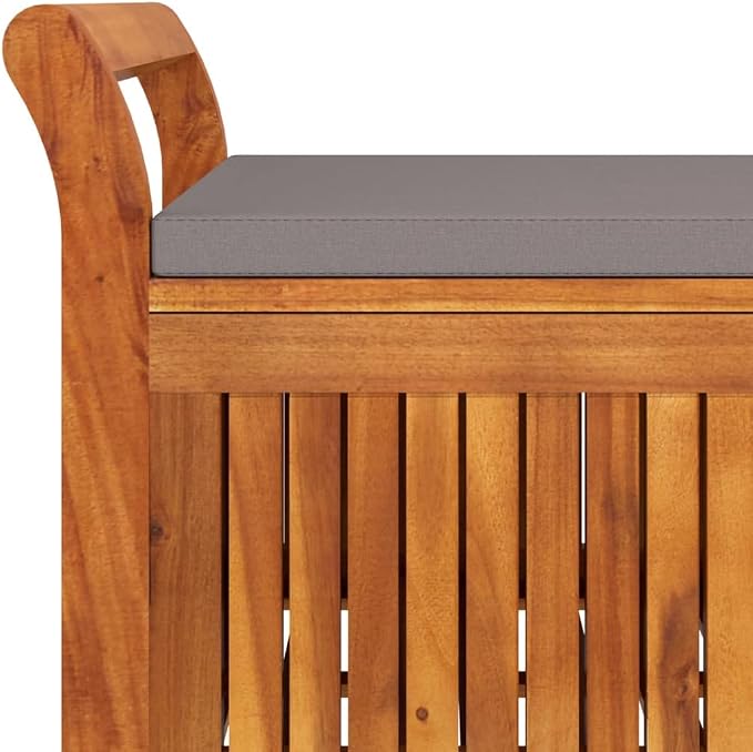 Wooden Outdoor Patio Storage Bench Large Deck Box with Brown Cushion 35.8"x19.7"x23.6" Solid Wood Acacia Storage Box Deck Box with Seat for Garden, Balcony, Porch, Pool,Yard -AA